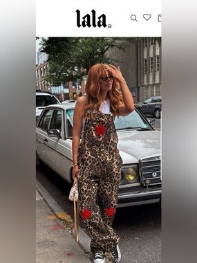 Leopard Print Women's Overalls with Red Star Accents. Size large never worn.